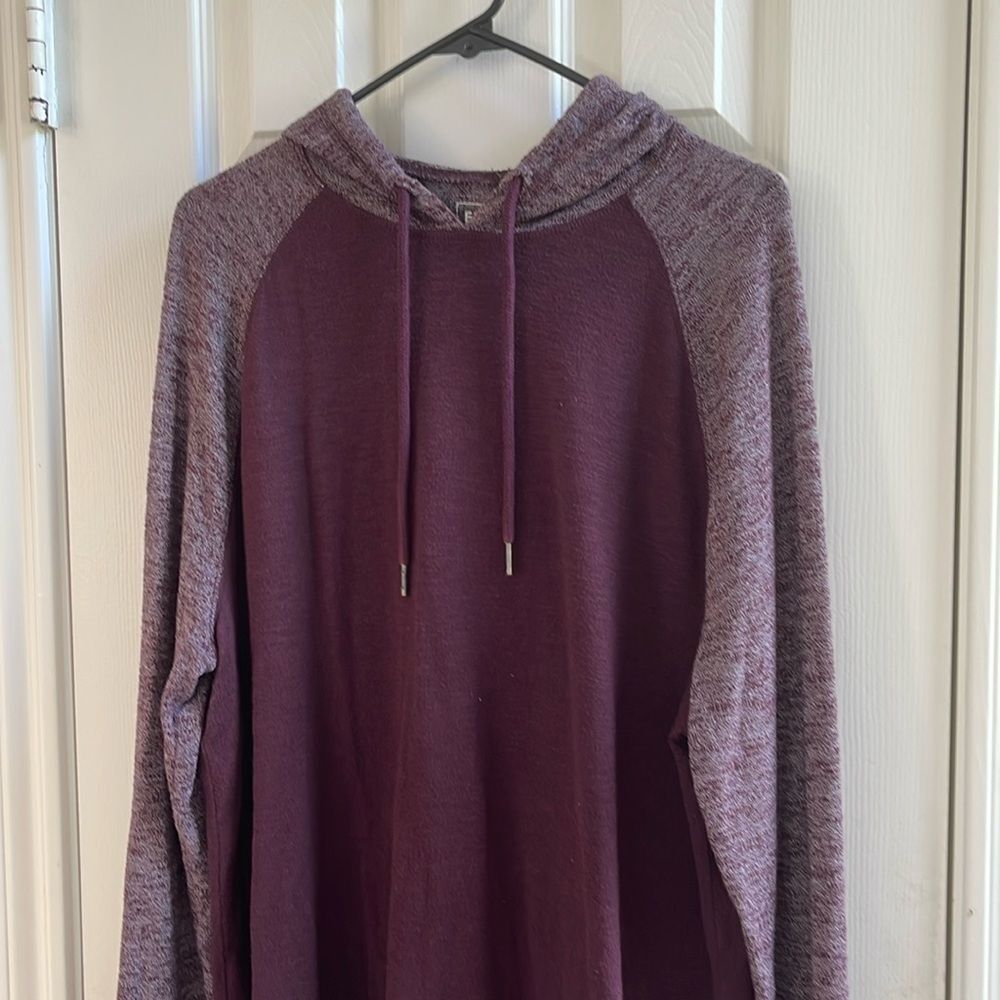 Express Men's Maroon Hoodie Burgundy Gray Raglan Sleeve Pullover Sweatshirt Sz L